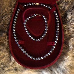 Blue Fresh Water Pearls Necklace & Bracelet Set